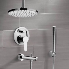 Tub and Shower Faucet Set with Handheld and Ceiling Rain Shower Head